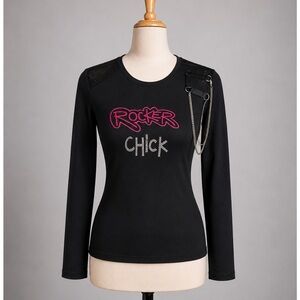 Y2K Rocker Chick Long-Sleeve Top, SM, Mesh Chain-FANG Hot Topic, Alt Girl, Emo